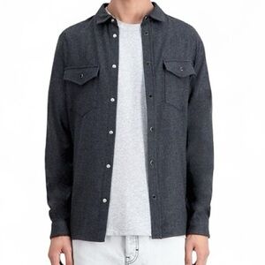 The Kooples Plain Twill Snap-Button Shirt Charcoal Grey Size L NWT